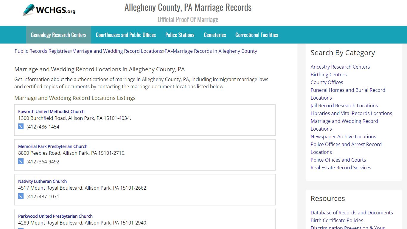 Allegheny County, PA Marriage Records - Official Proof Of Marriage